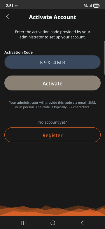 VoipPlus Android app activation screen with code entry field