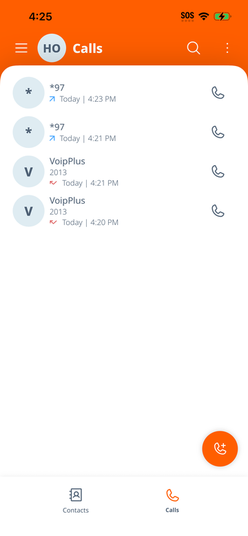 VoipPlus iPhone app call history showing recent calls